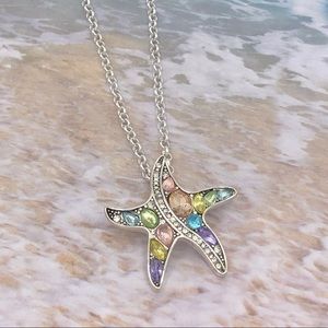 🌼 Starfish Multicolor Rhinestone Dainty Silver Charm Necklace